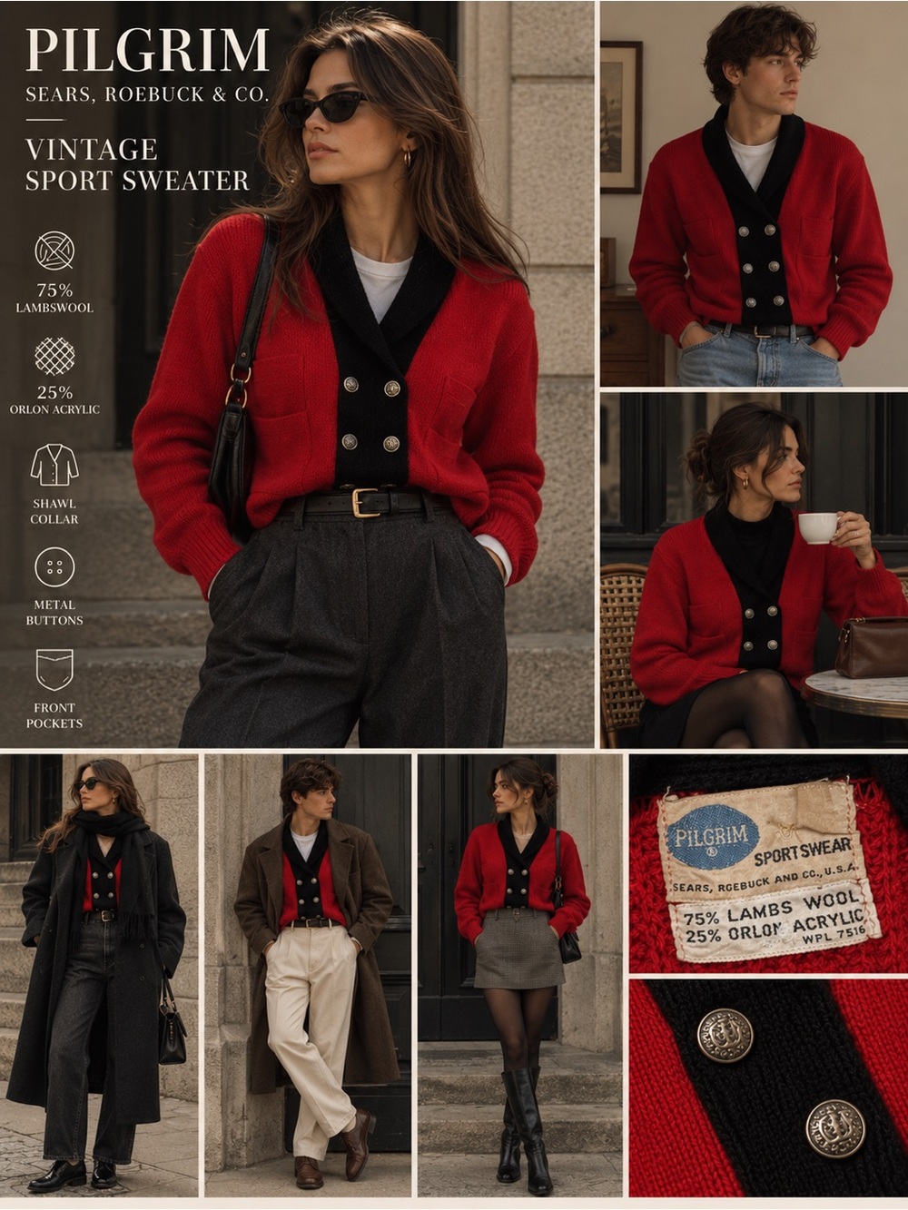 Pilgrim Red Double-Breasted Knit Jacket S